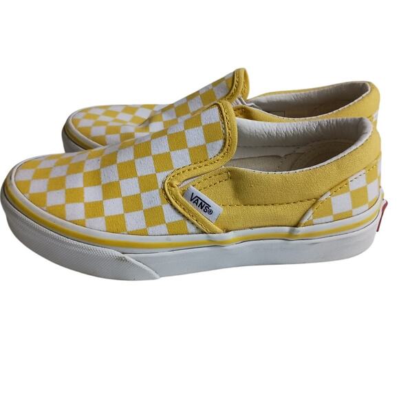 Vans slip on sneakers yellow/white check kids Classic Skater Shoe size 1 EUC - Picture 1 of 10
